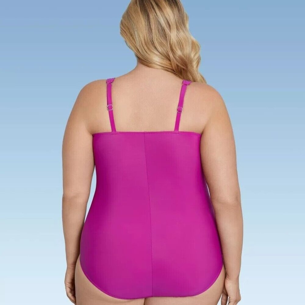 Aqua Green Full Coverage Waist Texture Detail Dark Pink 1 Pc Swimsuit - Picture 3 of 7